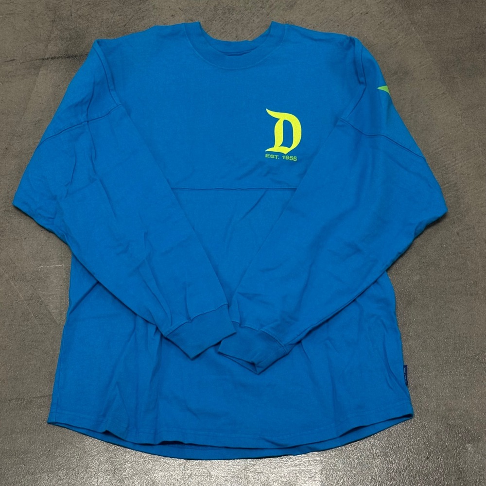 Disneyland Resort Spirit Jersey Blue Lime Green Puff Print Long Sleeve Medium